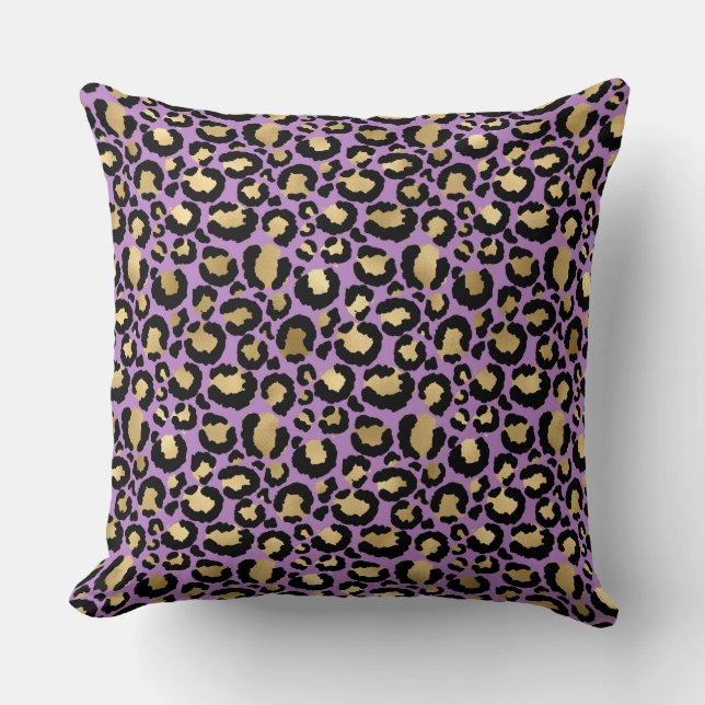 Lila Gold/Brauner Goldleopard Reversible Kissen (Vorderseite)
