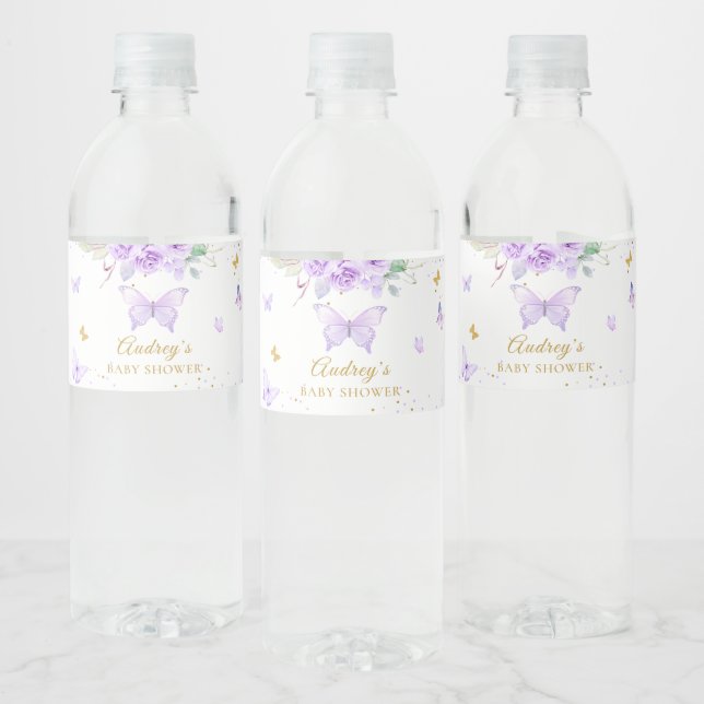 Lila Gold Butterfly Floral Girl Babydusche (Flaschen)