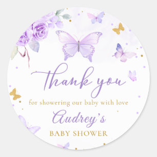 Lila Gold Butterfly Floral Girl Babydusche Runder Aufkleber