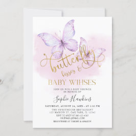 Lila Gold Butterfly Kisses Baby Girl Baby Dusche Einladung