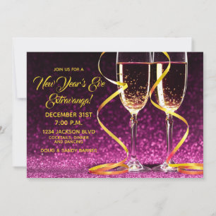 Lila Gold Champagner Gläser Silvester Party Einladung