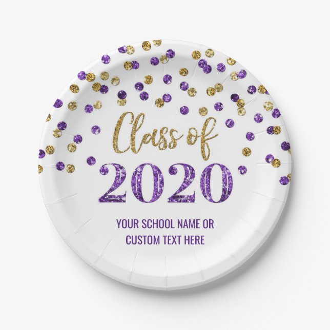 Lila Gold Confetti Abschluss 2020 Pappteller (Vorderseite)