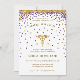 Lila & Gold Confetti Abschluss Einladung