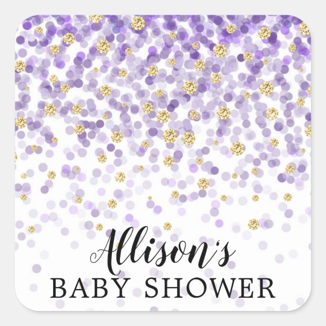 Lila Gold Confetti Baby Dusche Umschlag Aufkleber (Vorderseite)