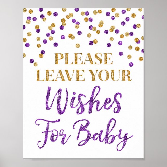 Lila Gold Confetti Baby Duschmittel Wünsche für Ba Poster (Vorne)