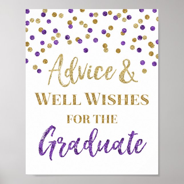 Lila Gold Confetti-Beratung für Graduate Sign Poster (Vorne)
