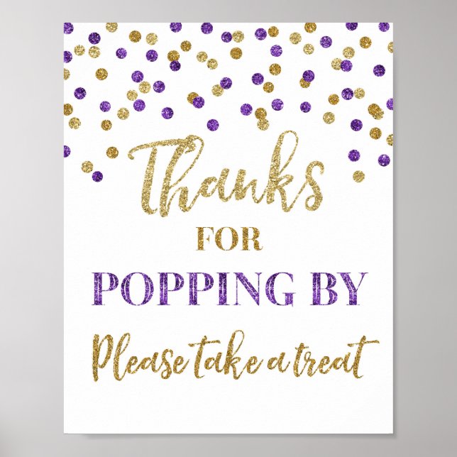 Lila Gold Confetti Danke für Popping By Sign Poster (Vorne)