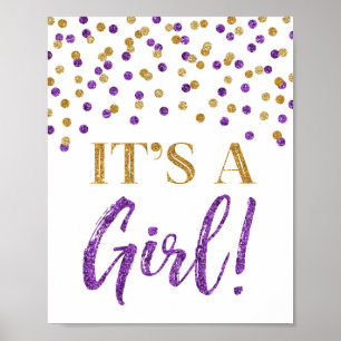 Lila Gold Confetti Es ist ein Girl Baby Duschzeich Poster