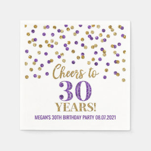 Lila Gold Confetti jubelt bis 30 Jahre Geburtstag Serviette
