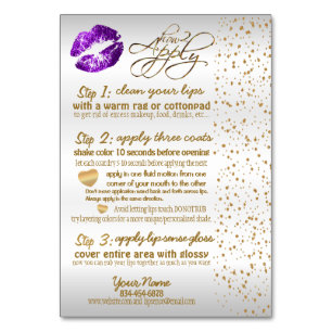 Lila & Gold Confetti Lip Instructions - White Tischnummer