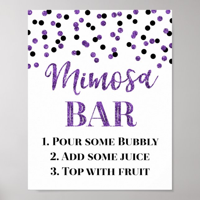 Lila Gold Confetti Mimosa Bar Sign Wedding Poster (Vorne)
