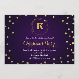 Lila Gold Confetti Monogram Weihnachtsfest Party Einladung
