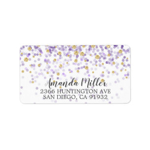 Lila & Gold Confetti Rücksendeadresse Adressaufkleber