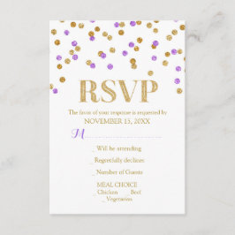 Lila Gold Confetti Wedding RSVP Cards