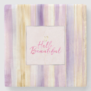 Lila Gold Creme Streifen Rosa Hallo Steinuntersetzer