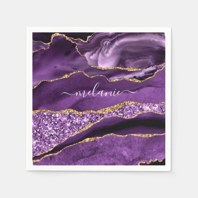 Lila Gold Custom Ihr Name Napkins Personalisiert Serviette (Vorderseite)