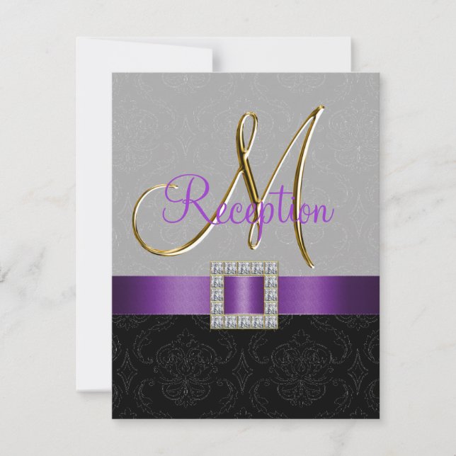Lila Gold Damask Gold Empfang Card Einladung (Vorderseite)