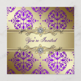 Lila Gold Damask Lila Party Einladung