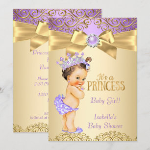 Lila Gold Damast Prinzessin Baby Shower Brünette Einladung