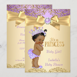 Lila Gold Damast Prinzessin Baby Shower Ethnisch Einladung