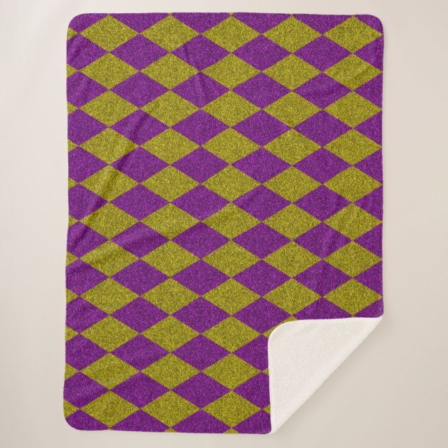 Lila & Gold Diamond Glitzer Sherpadecke (Vorderseite)