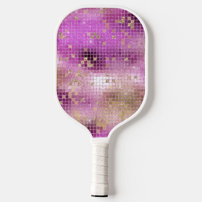 Lila Gold Disco Ball Retro 70er Pickleball Schläger (Rückseite)
