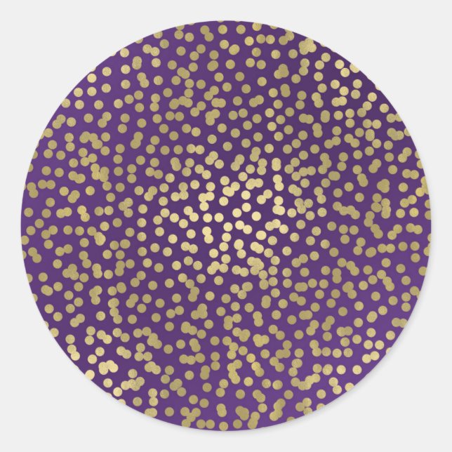 Lila Gold Dots Confetti Elegantes Party Runder Aufkleber (Vorderseite)
