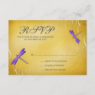 Lila Gold Dragonfly-Wirbel Hochzeitskarte RSVP Karte