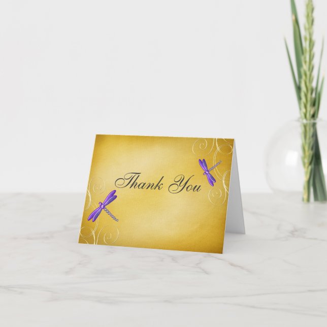Lila Gold Dragonfly Wirbel Vielen Dank Dankeskarte (Vorderseite)
