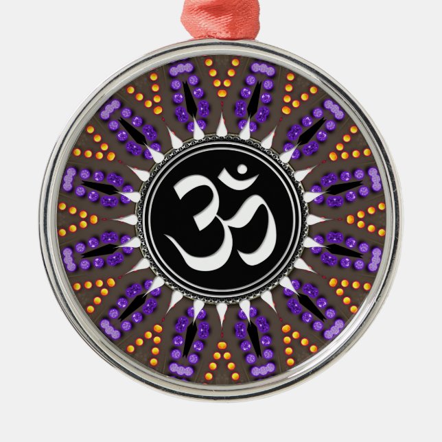 Lila Gold Earth OM Mandala Ornament Aus Metall (Vorne)