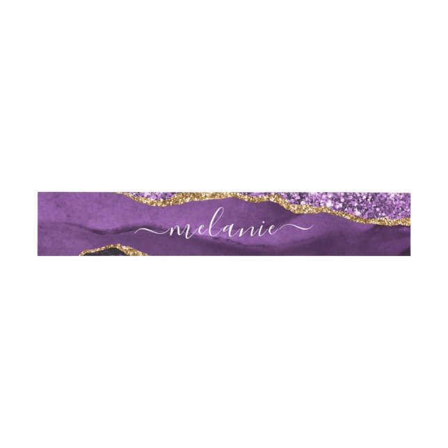Lila Gold Einladung Bauchband mit Individuelle Nam Einladungsbanderole (Flach)