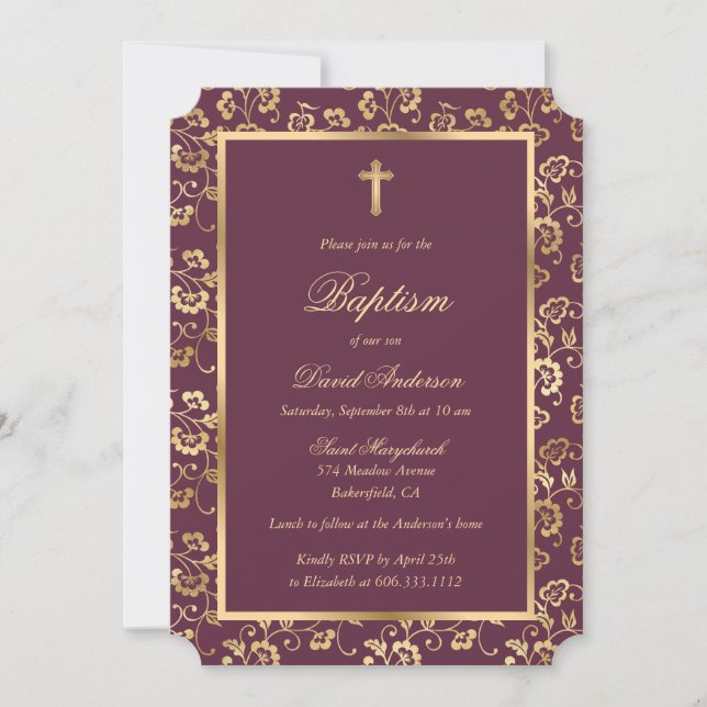 Lila Gold Elegante Blumentaufe Einladung (Vorderseite)