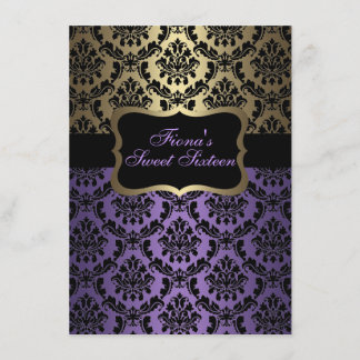 Lila & Gold Elegante Damask Geburtstag Einladung