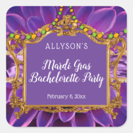Lila Gold Elegante Mardi Gras Junggeselinnen-Absch Quadratischer Aufkleber