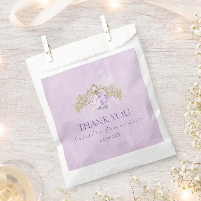 Lila & Gold Elegante Quinceñera Geschenktütchen (Ausgeschnitten)