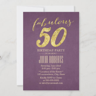Lila & Gold fabulous 50 Geburtstag Einladung