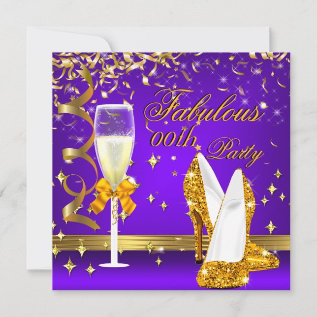 Lila Gold Fabulous Champagner Heelse Geburtstag Einladung (Vorderseite)