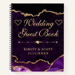 Lila Gold Faux Glitter Achat Hochzeitsgästebuch Notizbuch