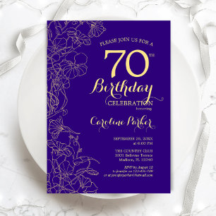Lila Gold Floral 70. Geburtstagsparty Einladung
