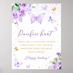 Lila Gold Floral Butterfly Schnuller Jagdspiel Poster