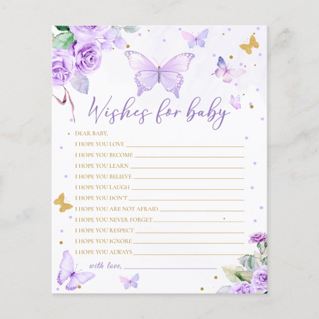 Lila Gold Floral Butterfly Wünsche für Baby (Vorderseite)