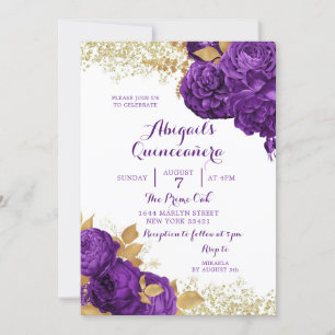 Lila Gold Floral Mexican Quinceañera Einladung