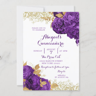 Lila Gold Floral Mexican Quinceañera Einladung