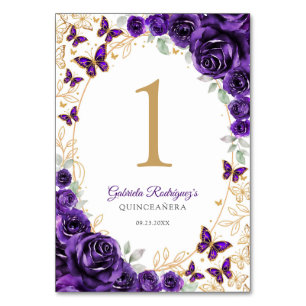Lila Gold Floral Quinceanera Tischnummer