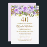 Lila Gold Floral Rose 40. Geburtstag Einladung<br><div class="desc">Elegantere Blumeneinladungen im Kleinen Bayleigh Store!</div>