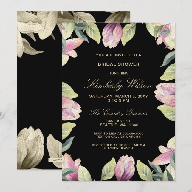 Lila Gold Floral Spring Wedding Brautparty Einladung (Vorne/Hinten)