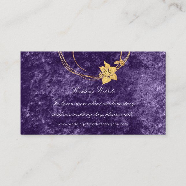 Lila Gold Floral Wedding Website Velvet Violet Begleitkarte (Vorderseite)