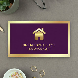 Lila Gold Foil Zuhause Logo Real Anwesen Agent Visitenkarte