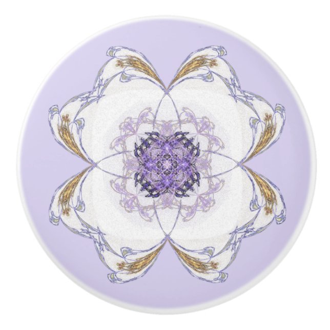 Lila & Gold Fraktal Art Floral-Look Lila Keramikknauf (Vorderseite)