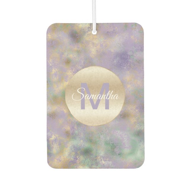 Lila Gold Glam Aquamarin Abstrakt Monogram Autolufterfrischer (Vorderseite)